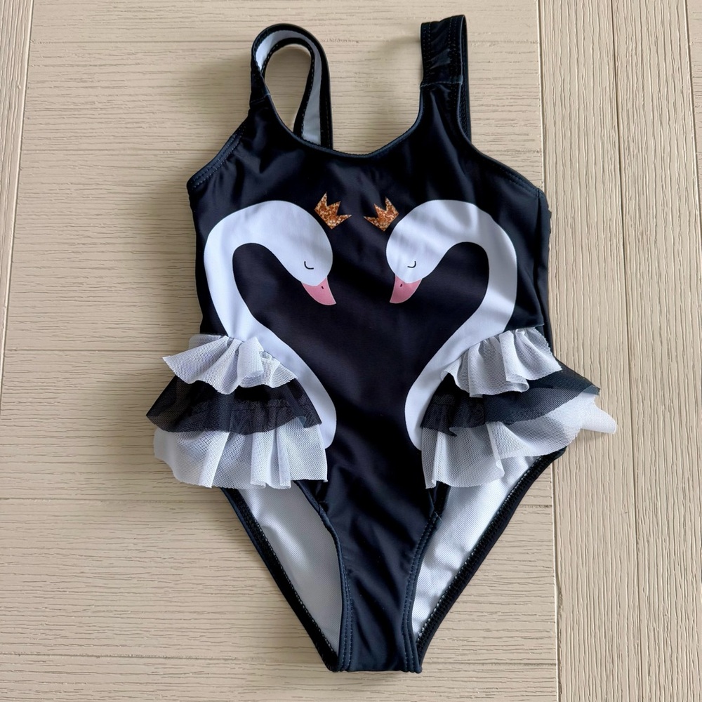 Swan Print Swimsuit 3T/4T